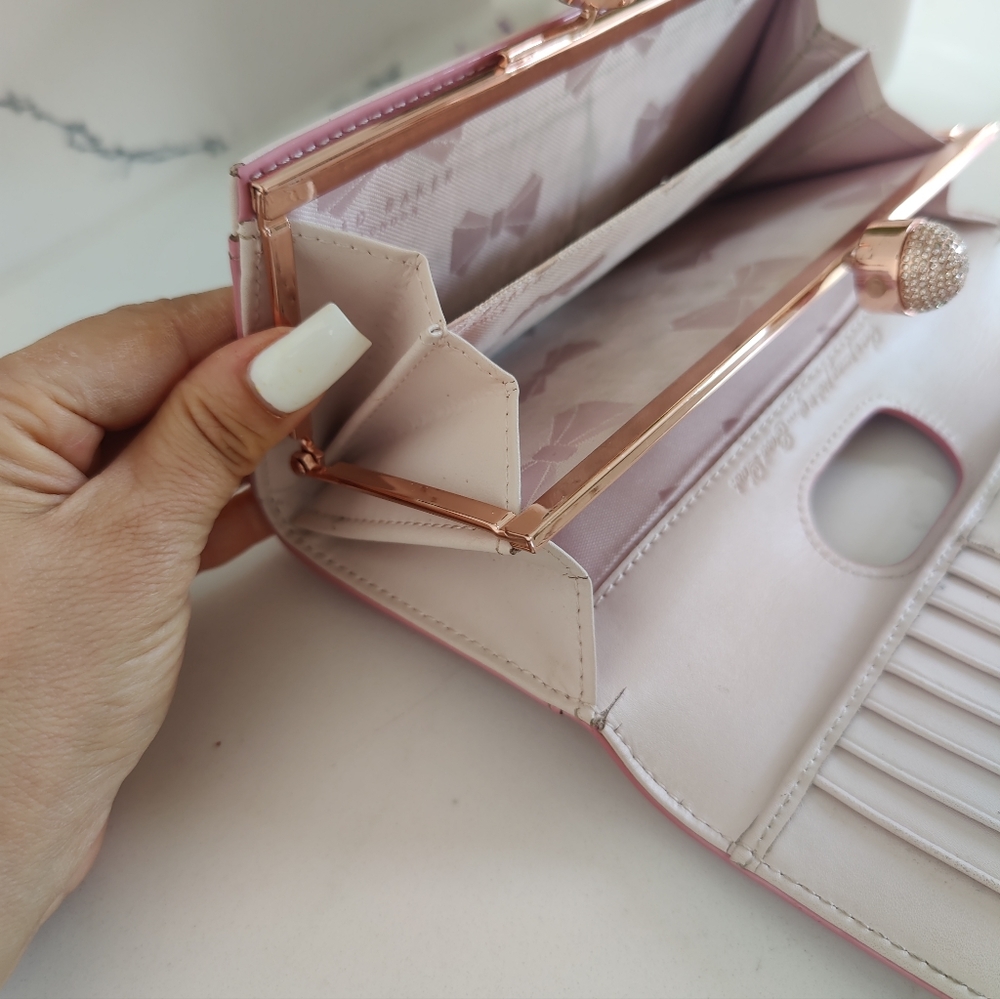 TED BAKER Leather Light Pink Purse Card Cash Holder Pearl &  Rustal Bobbles VGC - Picture 2 of 15